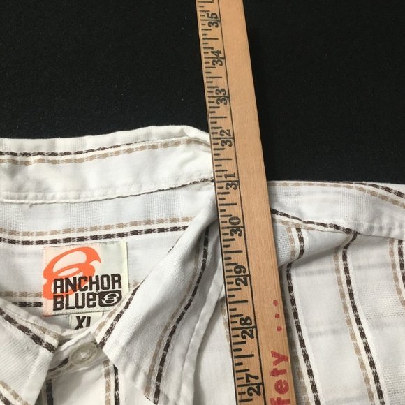 Vintage Anchor Blue Mens Button Down Shirt Large Brown Cream Striped Collared - Picture 4 of 9